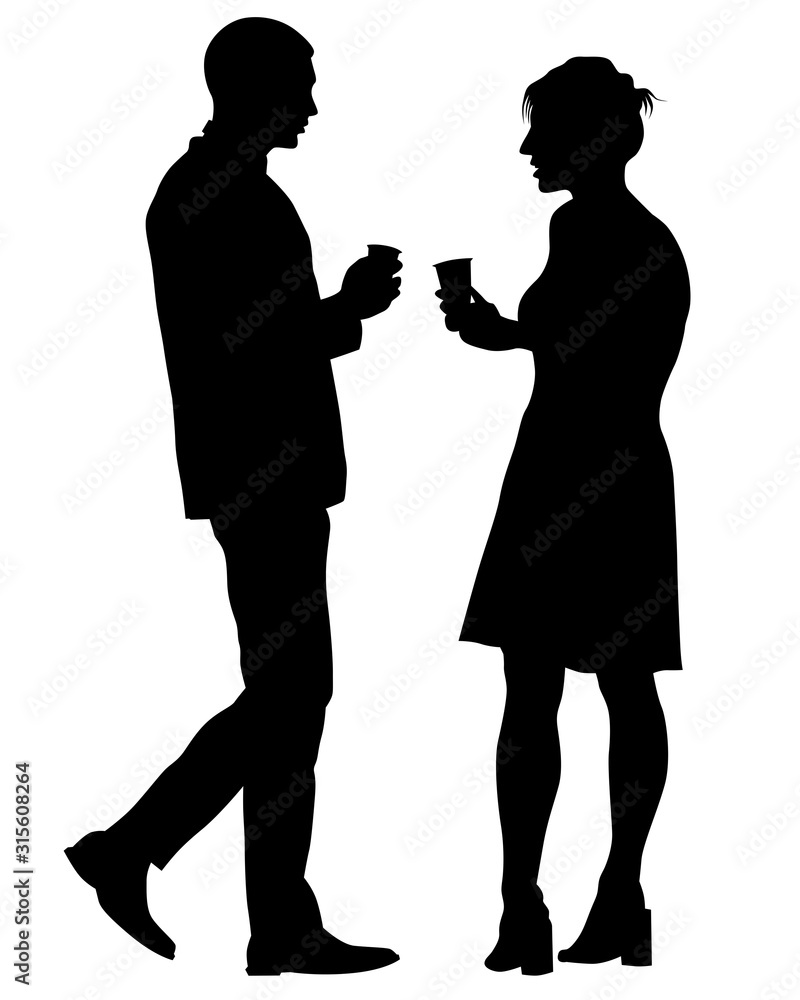 Couple of young guy and girl. Isolated silhouettes of people on a white background
