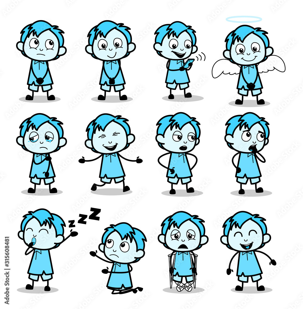 Retro Collection of Comic Office Guy - Set of Concepts Vector illustrations Retro Collection of Comic Office Guy - Set of Concepts Vector illustrations