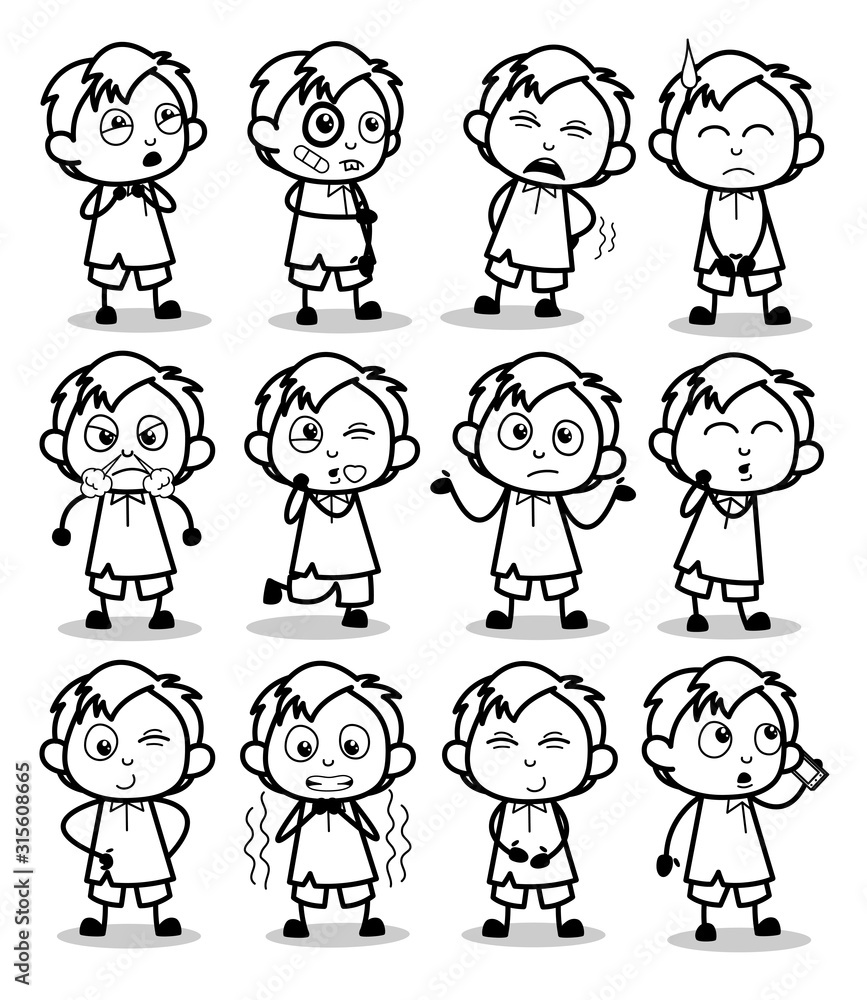 Black and White Retro Comic Office Guy - Set of Concepts Vector illustrations Black and White Retro Comic Office Guy - Set of Concepts Vector illustrations
