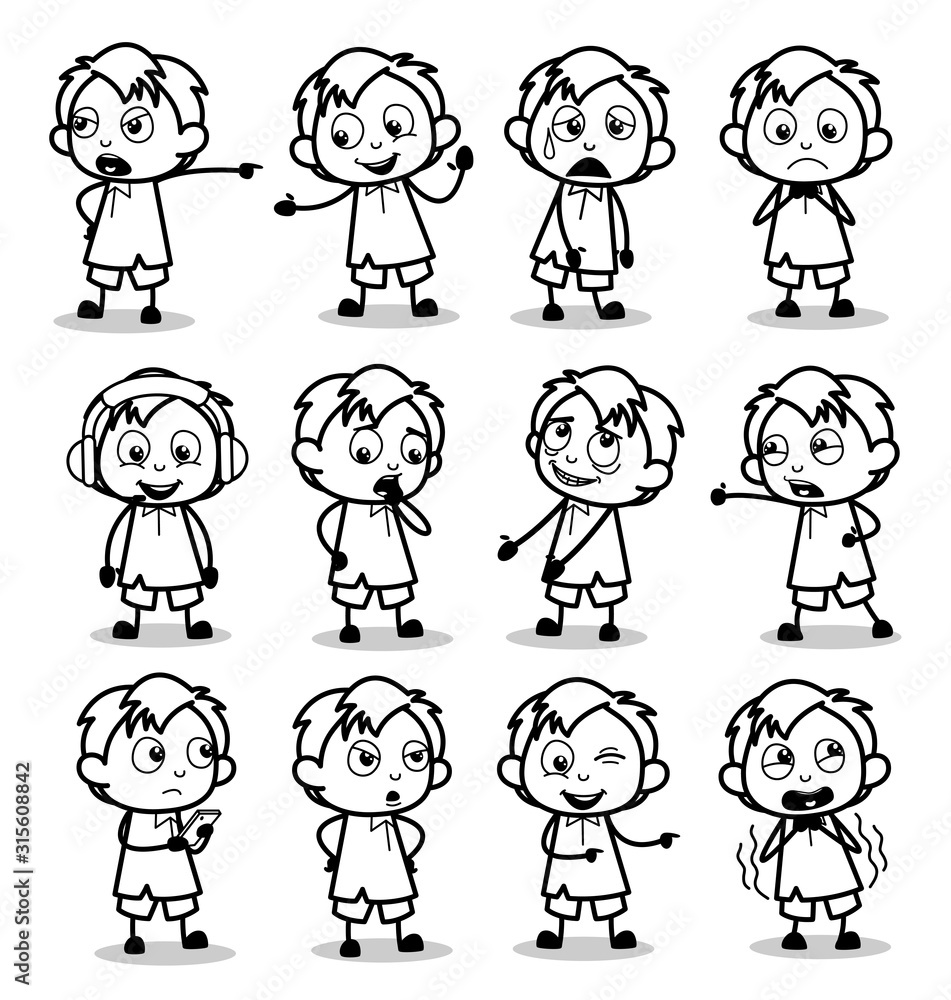 Retro Drawing of Office Guy Poses - Collection of Concepts Vector illustrations Retro Drawing of Office Guy Poses - Collection of Concepts Vector illustrations