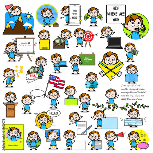 Collection of Office Guy Concepts - Set of Different Comic Vector illustrations