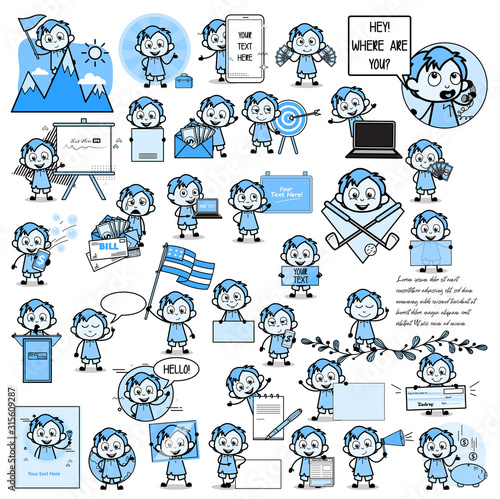 Many Vintage Concepts with Office Guy - Set of Concepts Vector illustrations