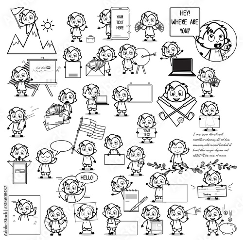 Collection of Black and White Office Guy Concepts - Retro Vector illustrations