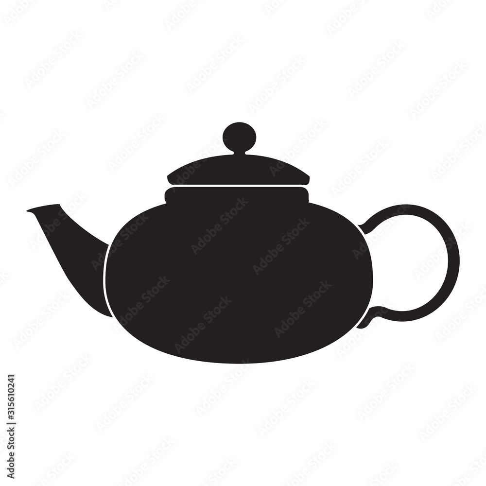 Black teapot for tea and hot drinks icon on a white background isolate. Vector silhouette for advertising banners, business cards, packaging. Black teapot for tea and hot drinks icon on a white background isolate. Vector silhouette for advertising banners, business cards, packaging.