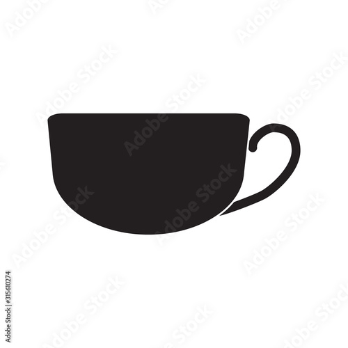 Black cup for tea and coffee icon on a white background isolate.Vector silhouette for advertising banners, business cards, packaging.
