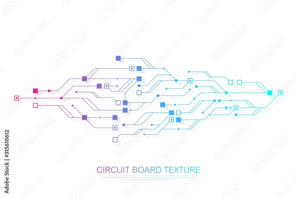 Technology abstract circuit board symbol logo design background. Engineering electronic motherboard logo concept. Futuristic circuit board texture banner. Vector illustration.