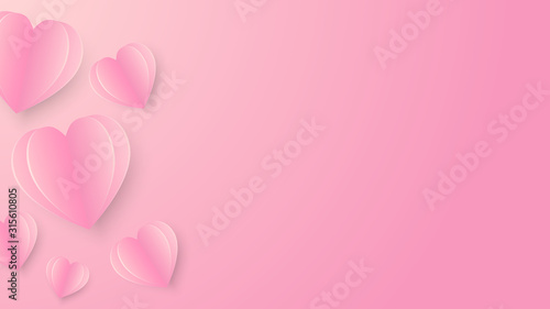 heart shapes flying on pink background. Vector symbols of love for Happy Women's, Mother's, Valentine's Day, birthday .