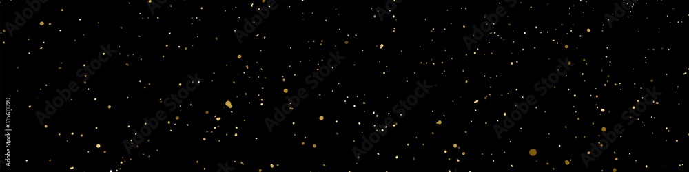 Gold Glitter Texture Isolated On Black. Amber Particles Color. Celebratory Panoramic Background. Golden Explosion Of Confetti. Long Horizontal Banner. Vector Illustration, Eps 10. Gold Glitter Texture Isolated On Black. Amber Particles Color. Celebratory Panoramic Background. Golden Explosion Of Confetti. Long Horizontal Banner. Vector Illustration, Eps 10.
