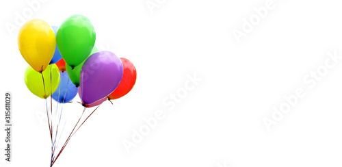 Colorful balloons isolated on white, banner, header, headline, panorama, copy space