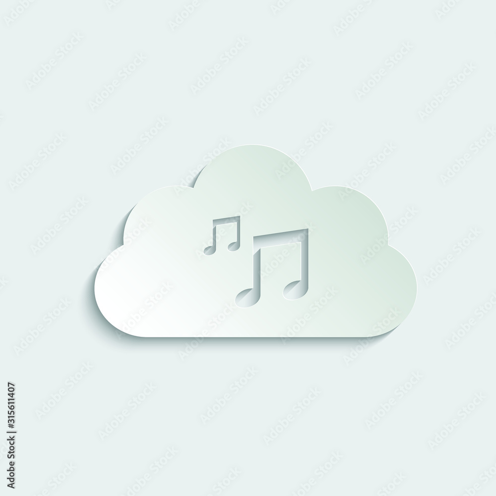 paper cloud music icon. vector sign. paper cloud music icon. vector sign.