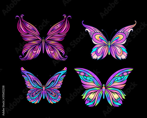 Valokuva Hand drawn butterfly in bright neon colors