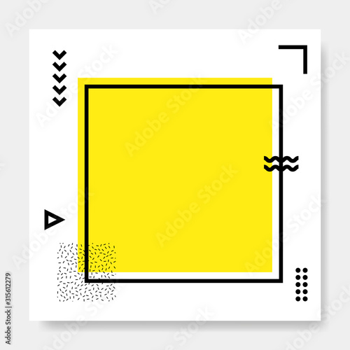 Abstract geometric frame. Memphis square cards, funky stripes and dots shapes and quotes text frames background. Futuristic brochure, advertising 80s frames. Isolated vector illustration