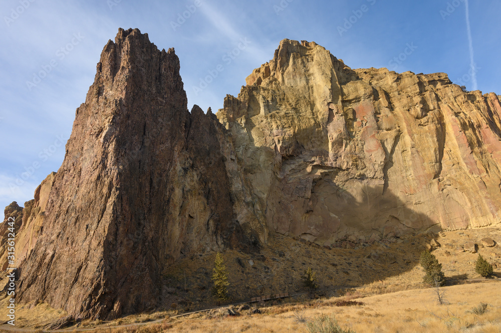 Rocks in a beautifully beautiful desert canyon. Smith Rock State Park National Park. Oregon State