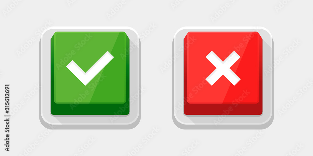 Check Mark Stickers and Buttons. Red and Green. Vector. Check Mark Stickers and Buttons. Red and Green. Vector.