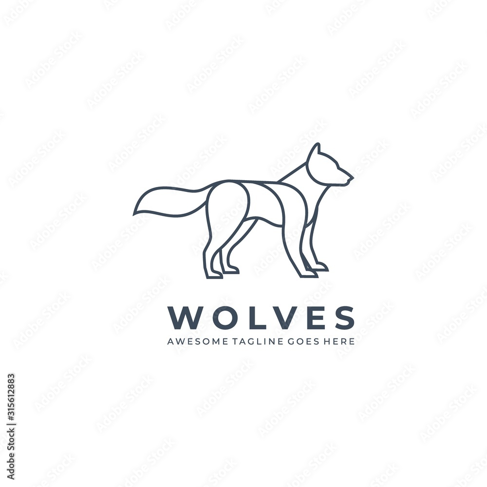 Vector Logo Illustration Wolves Line Art Style