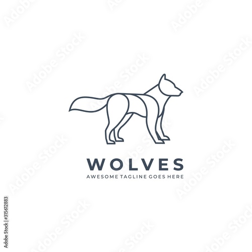 Vector Logo Illustration Wolves Line Art Style