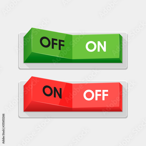 Realistic toggle switch. White switches with backlight, on/off - position. Vector illustration.