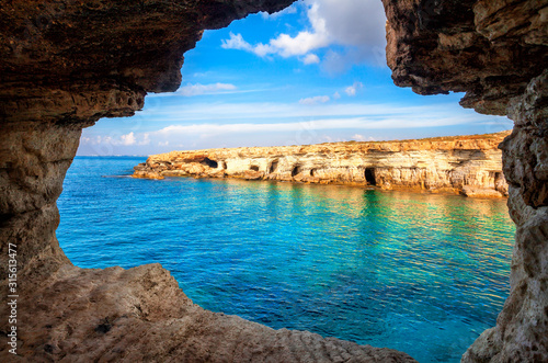 Sea cave near Cape Greko(Capo Greco) of Ayia Napa and Protaras on Cyprus island, Mediterranean Sea. photo
