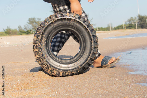 Man and old tires