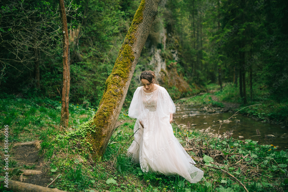 beautiful bride in white dress posing in nature beautiful bride in white dress posing in nature