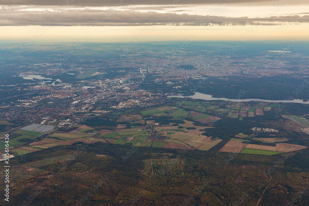 Aerial view over Havel river and Berlin suburb in Germany