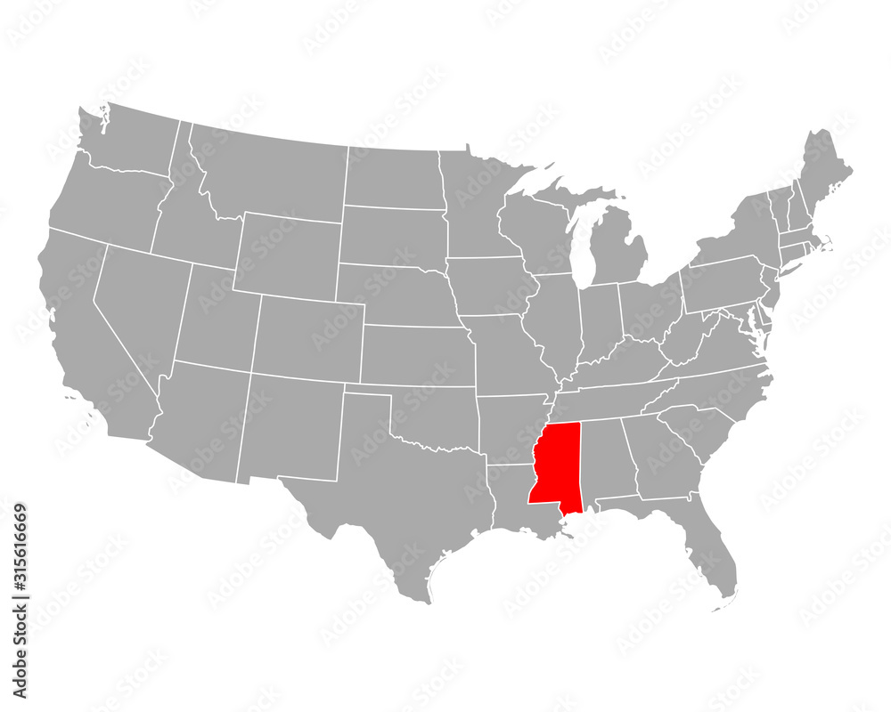 Karte von Mississippi in USA