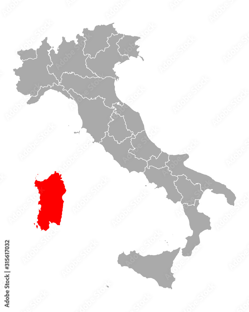Karte von Sardinien in Italien