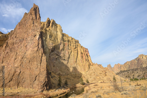 Rocks in a beautiful  beautiful canyon  desert river  Smith Rock State Park