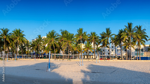 Miami Beach at morning time, Ocean Drive, Miami, Florida.