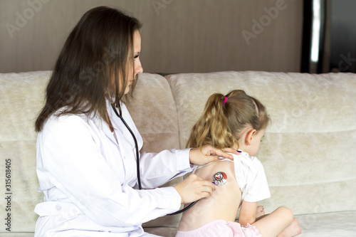 Doctor and patient on preventive examination. Medicine to children