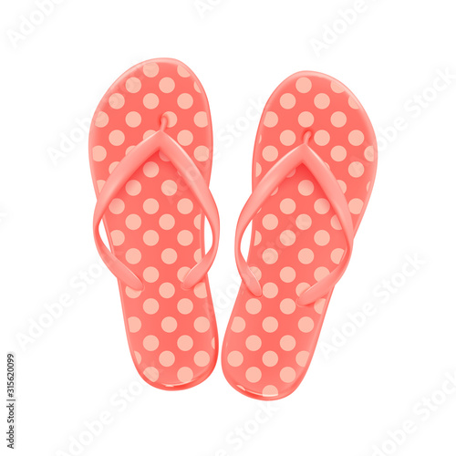 Pink summer beach flip-flops with polka dots, on a white background, shoes for the pool and beach, vector.