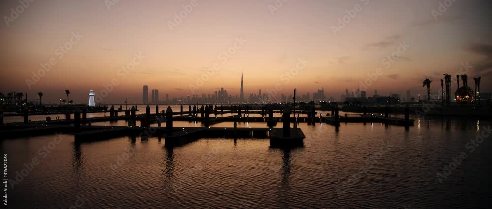 Modern city skyline timelapse during sunset Modern city skyline timelapse during sunset