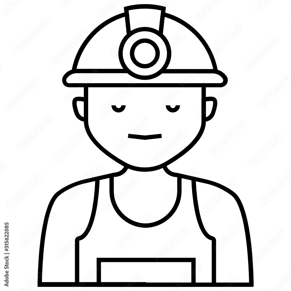 Mine Worker Profession Avatar, Man wearing Helmet with Torch Vector Icon design Mine Worker Profession Avatar, Man wearing Helmet with Torch Vector Icon design