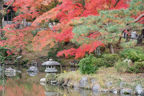 Stone lantern in the Maruyama park of Kyoto photo