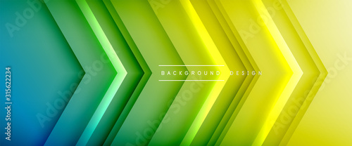 Arrow lines, technology digital template with shadows and lights on gradient background. Trendy simple fluid color gradient abstract background with dynamic straight shadow lines effect