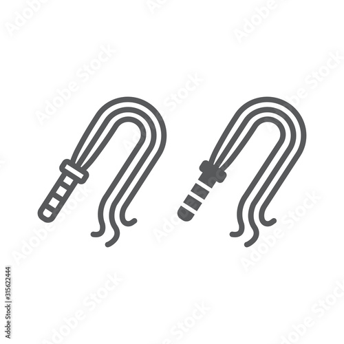 Leather whip line and glyph icon, sex toy and adult, bdsm whip sign, vector graphics, a linear pattern on a white background, eps 10.
