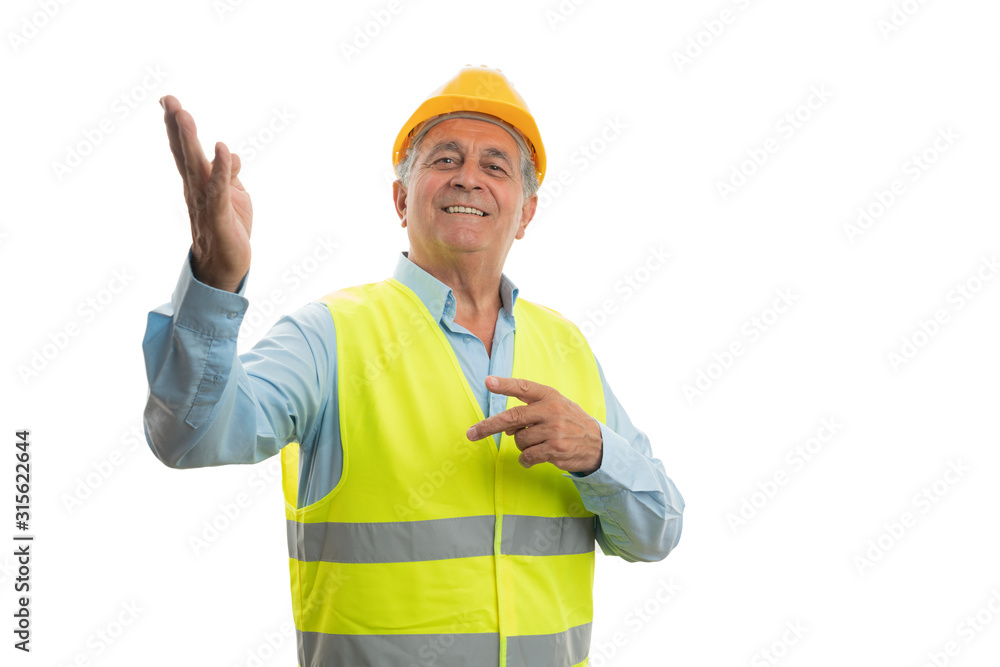 Builder presenting copyspace Builder presenting copyspace