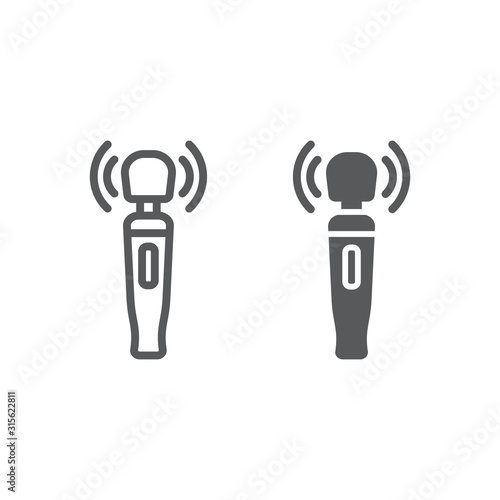 Pussy massager line and glyph icon, sex toy and adult, sex stimulator sign, vector graphics, a linear pattern on a white background, eps 10.