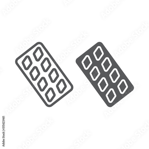 Erection pills line and glyph icon, health and pharmacy, drug sign, vector graphics, a linear pattern on a white background, eps 10.