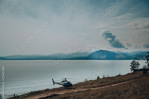 helicopter on lake Baikal summer