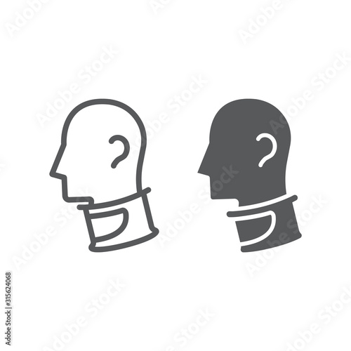 Cervical collar line and glyph icon, orthopedic and medical, neck collar sign, vector graphics, a linear pattern on a white background.