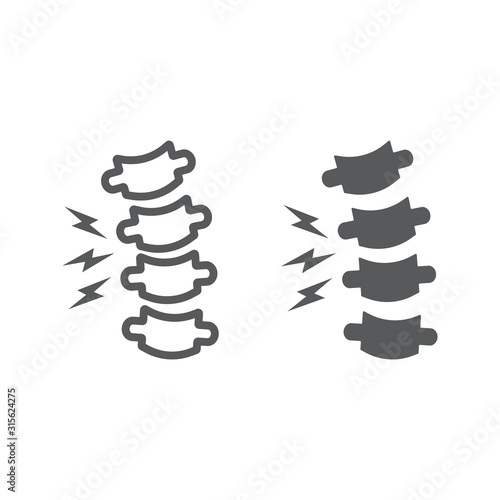 Rachiocampsis line and glyph icon, medical and equipment, spinal deformation sign, vector graphics, a linear pattern on a white background.
