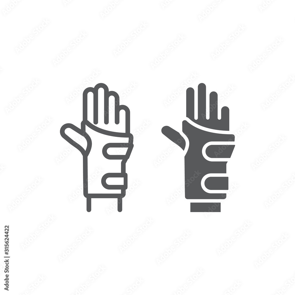 Obraz premium Wrist brace line and glyph icon, orthopedic and medical, arm bandage sign, vector graphics, a linear pattern on a white background.