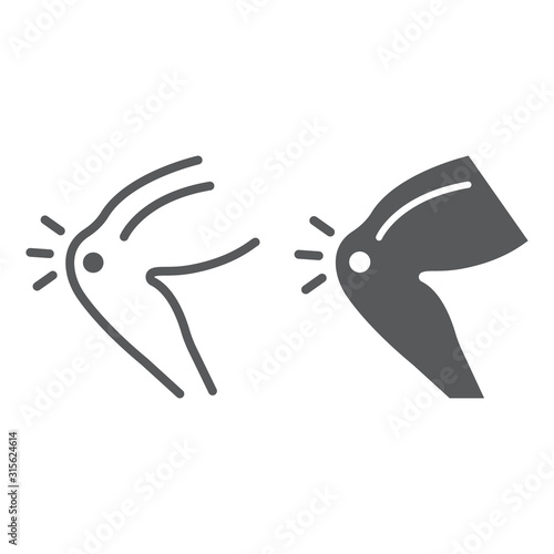 Knee pain line and glyph icon, orthopedic and medical, leg injury sign, vector graphics, a linear pattern on a white background.