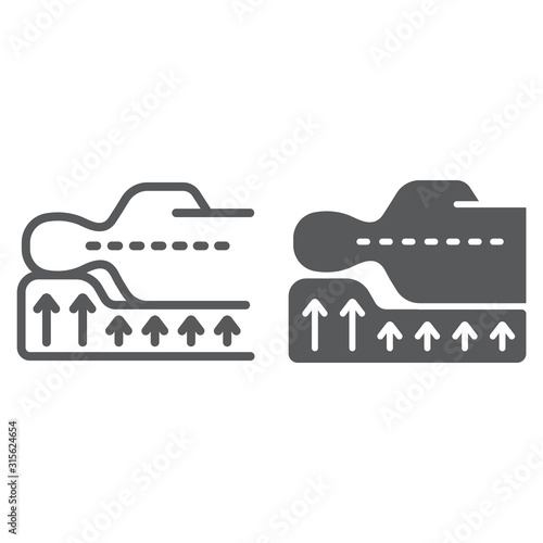 Correct sleep line and glyph icon, orthopedic and medical, posture support sign, vector graphics, a linear pattern on a white background.
