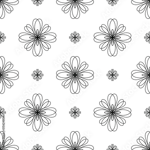 Symmetrical abstract flower black vector seamless pattern