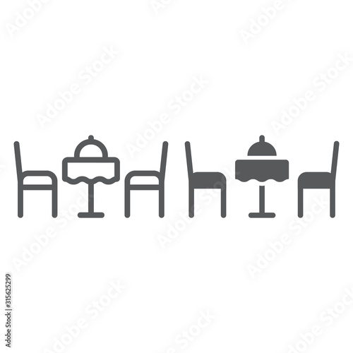 Romantic dinner line and glyph icon, valentine and holiday, table with chairs sign, vector graphics, a linear pattern on a white background, eps 10.