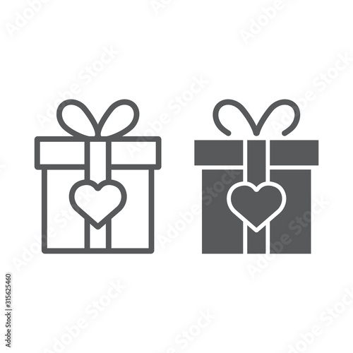 Love gift box line and glyph icon, valentine and holiday, love present sign, vector graphics, a linear pattern on a white background, eps 10.