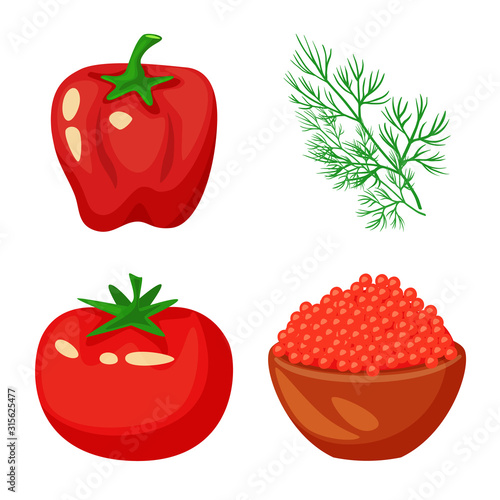 Isolated object of food and flavors sign. Set of food and ingredient stock vector illustration.