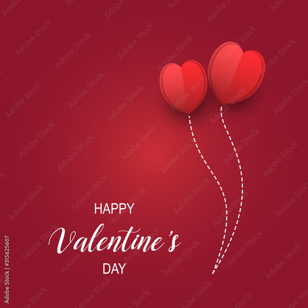 Red Valentines Day Background Composition with Two Flying Hearts